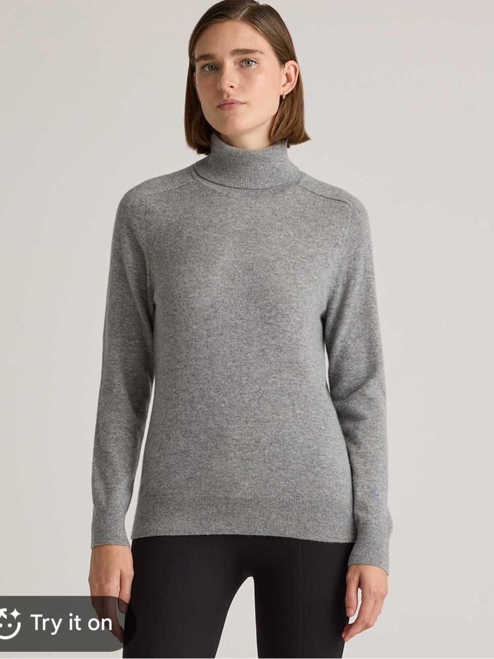 Quince 100% Cashmere Grey Turtleneck Sweater